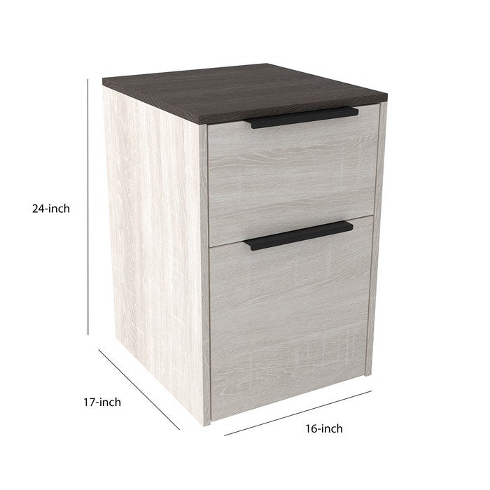 Two Tone Wooden File Cabinet with 2 File Drawers, Antique White and Gray
