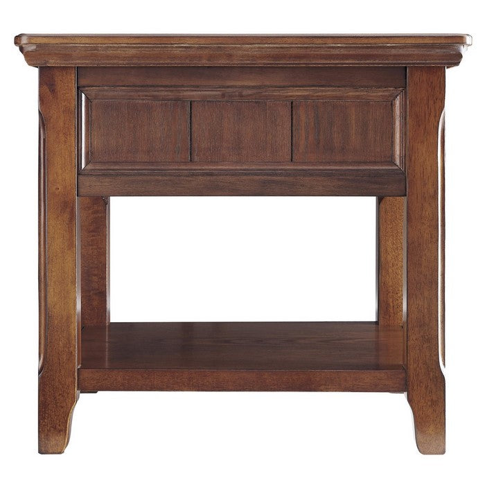 1 Drawer Wooden End Table with Chamfered Legs and Open Bottom Shelf, Brown