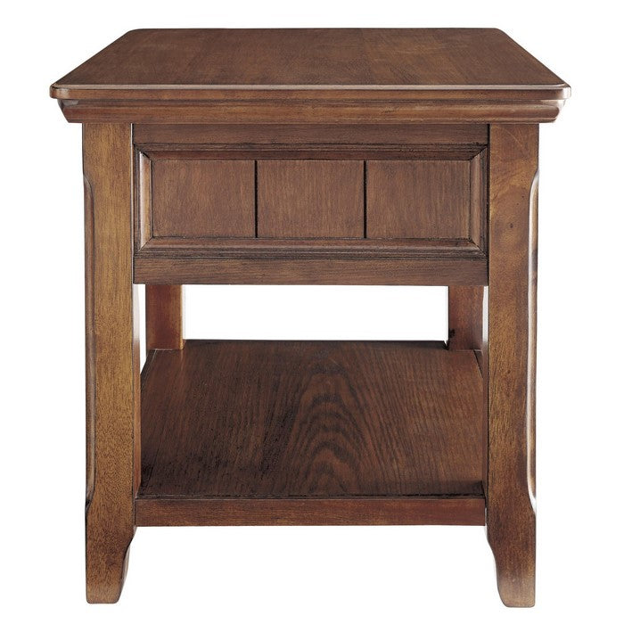 1 Drawer Wooden End Table with Chamfered Legs and Open Bottom Shelf, Brown