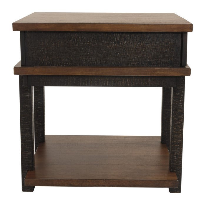 Textured Two Tone Wooden End Table with 1 Drawer, Brown