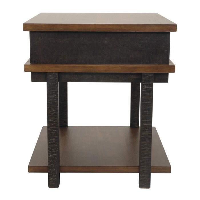 Textured Two Tone Wooden End Table with 1 Drawer, Brown