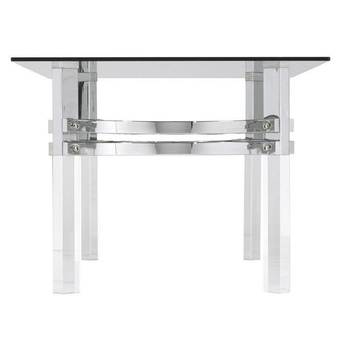 Rectangular Glass Top Cocktail Table with Straight Acrylic Legs, Clear and Chrome