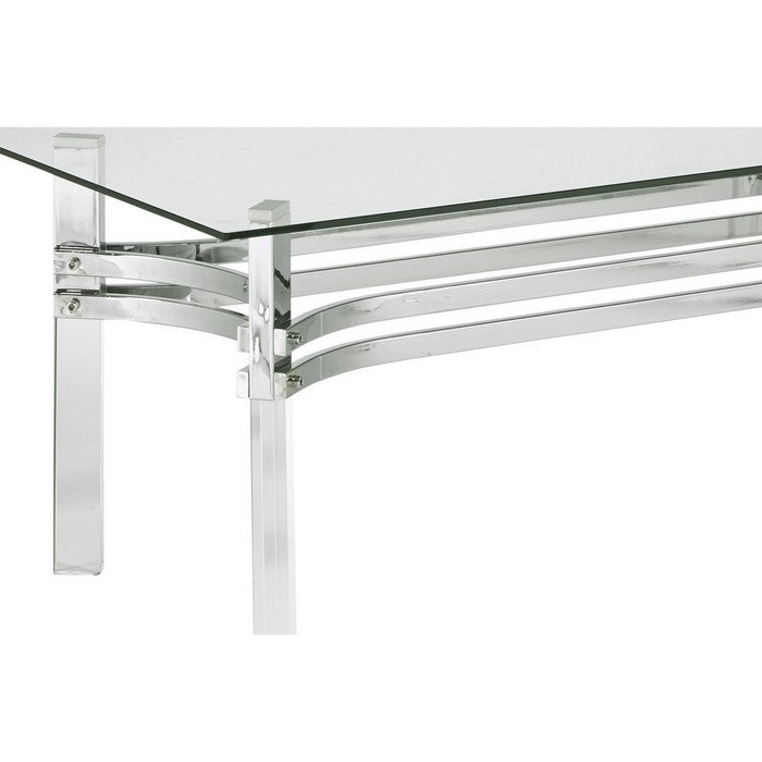 Rectangular Glass Top Cocktail Table with Straight Acrylic Legs, Clear and Chrome