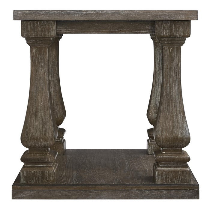 Plank Style End Table with Connected Legs and Open Shelf, White and Brown