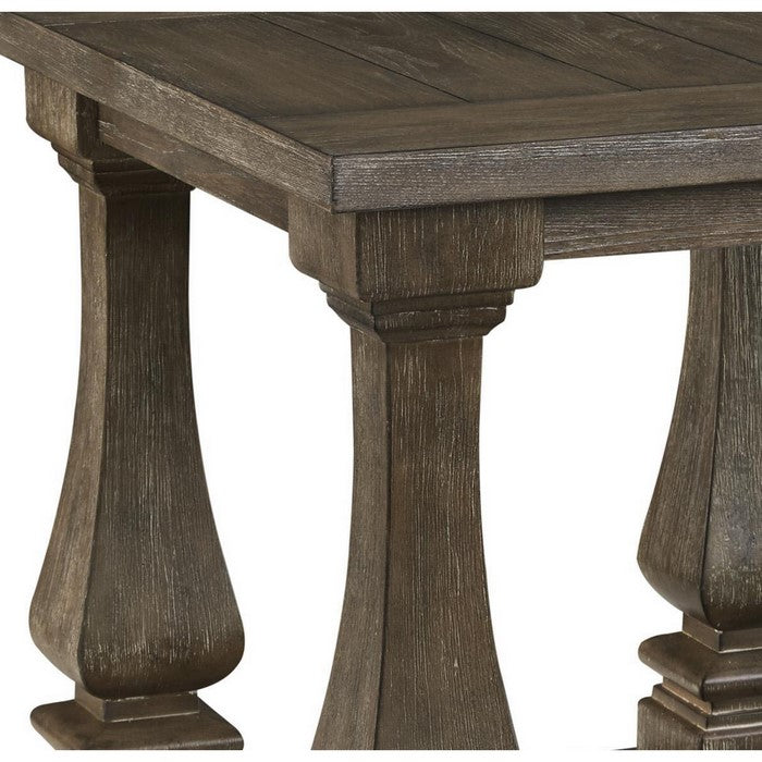 Plank Style End Table with Connected Legs and Open Shelf, White and Brown