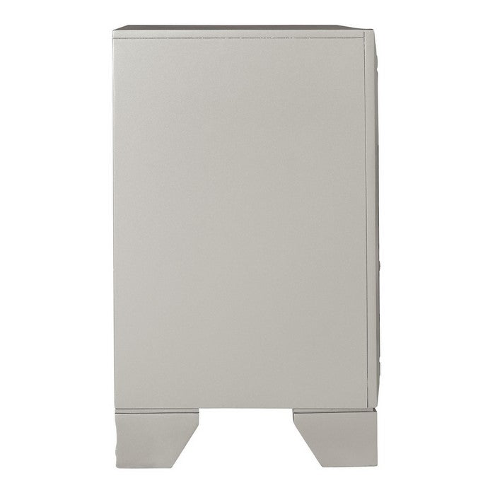 Contemporary Style Wooden Two Drawer Nightstand with Mirror Trim, Silver