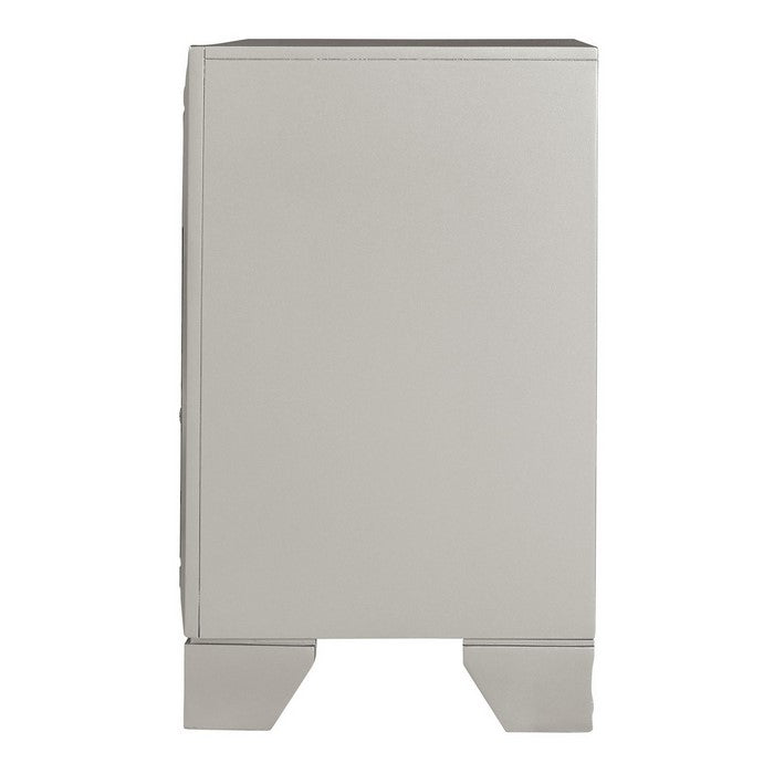 Contemporary Style Wooden Two Drawer Nightstand with Mirror Trim, Silver