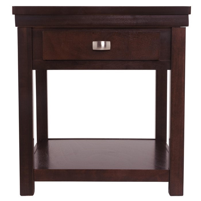 Rectangular Wooden End Table with 1 Drawer and Open Bottom Shelf, Brown