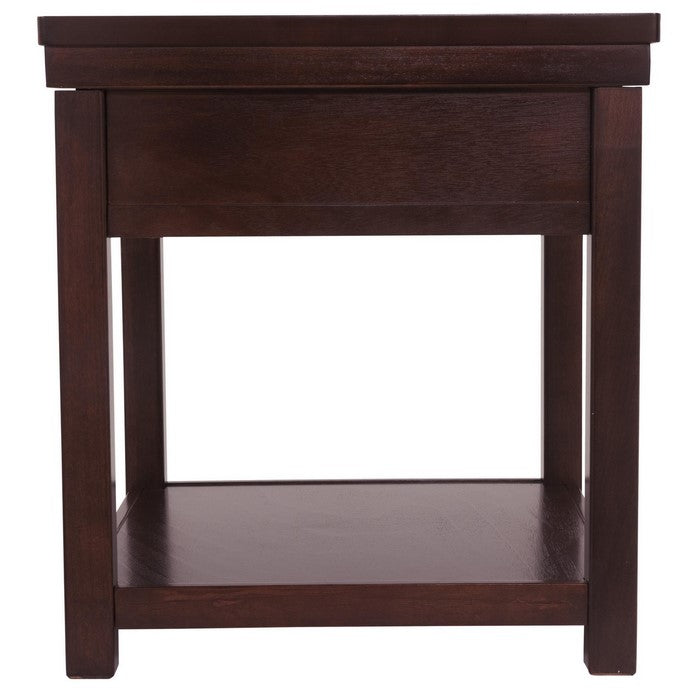 Rectangular Wooden End Table with 1 Drawer and Open Bottom Shelf, Brown