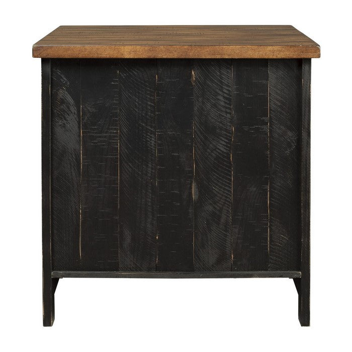 Two Tone Wooden End Table with Metal Grill Cabinet, Brown and Black