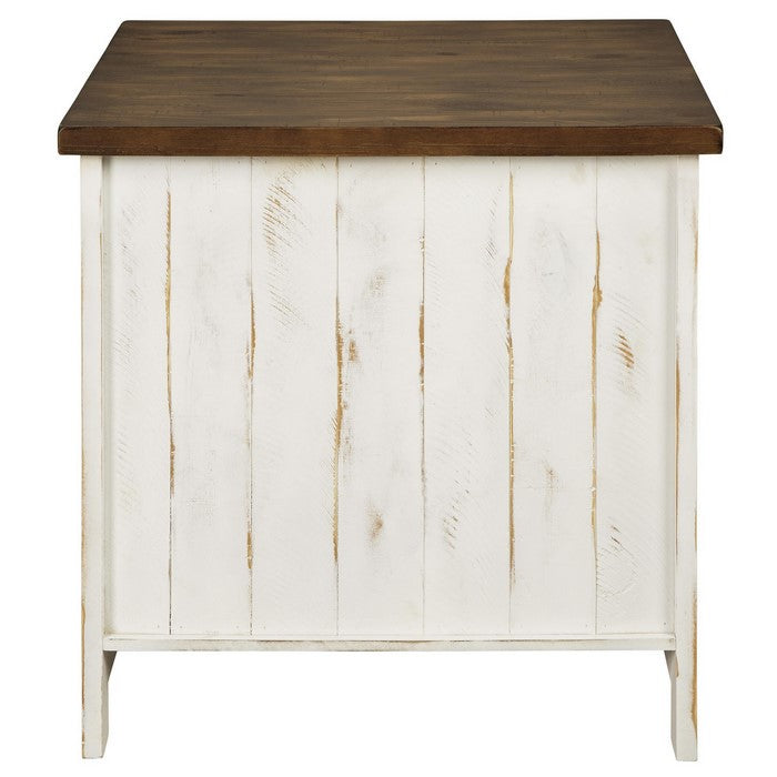 Two Tone Wooden End Table with Metal Grill Cabinet, Brown and White