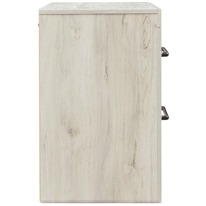 Transitional Wooden Two Drawer Setup Nightstand with Bar Handles, White
