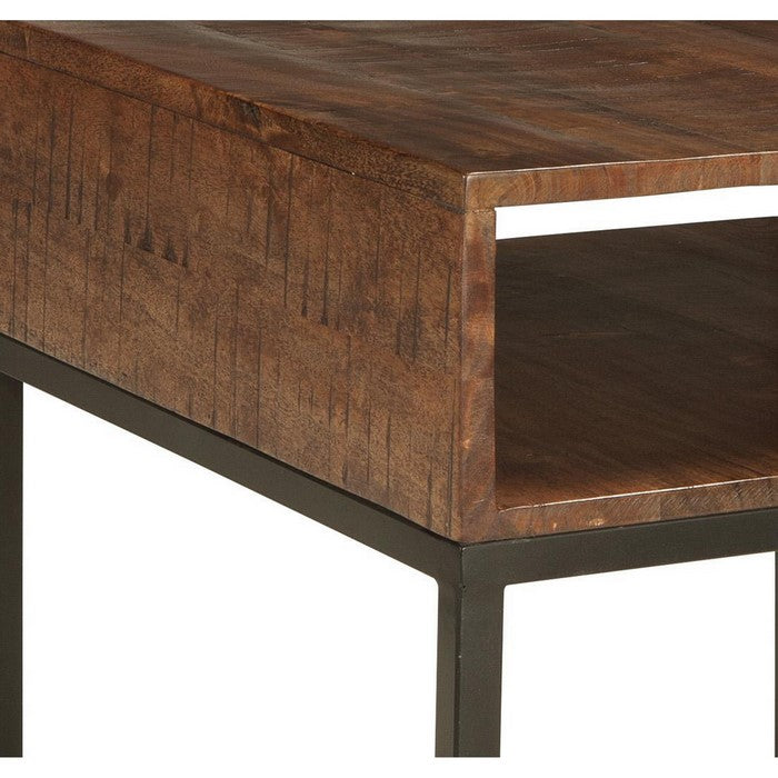 Two Tone Rectangular Wooden End Table with Open Cubby, Black and Brown