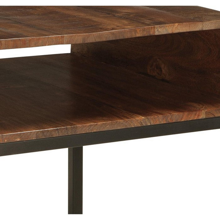 Two Tone Rectangular Wooden End Table with Open Cubby, Black and Brown