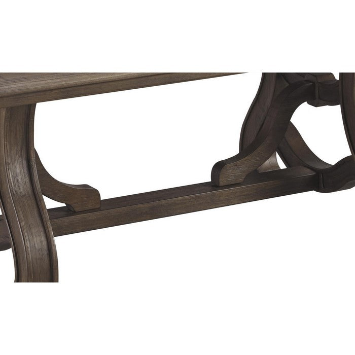 Plank Grooved Wooden Frame Cocktail Table with Ornate Legs, Brown