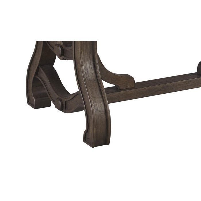 Plank Grooved Wooden Frame Cocktail Table with Ornate Legs, Brown