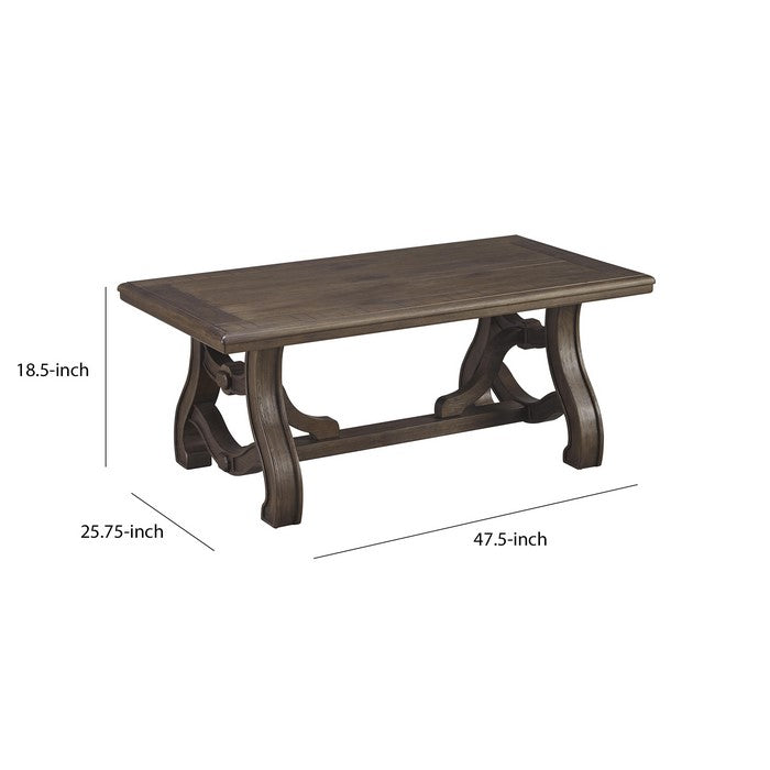 Plank Grooved Wooden Frame Cocktail Table with Ornate Legs, Brown