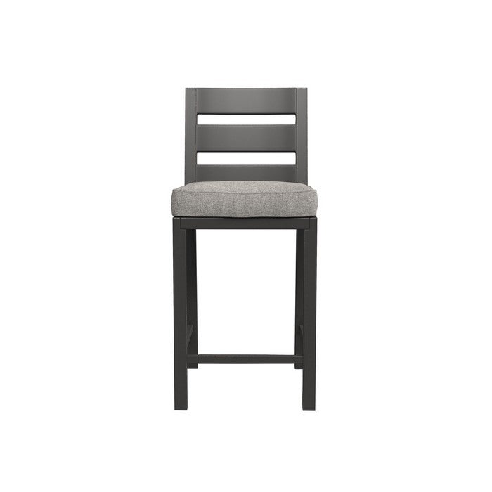 Slatted Aluminum Frame Barstool with Padded Seat, Gray, Set of 2