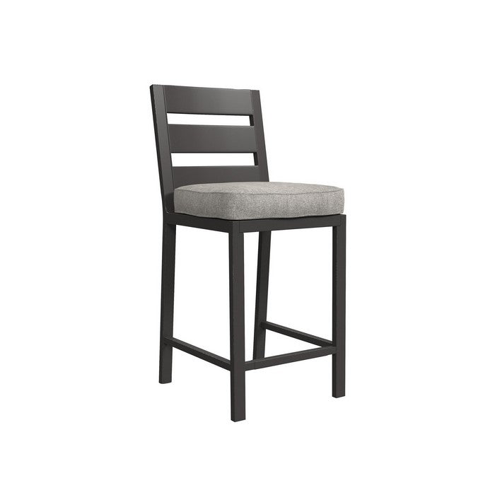 Slatted Aluminum Frame Barstool with Padded Seat, Gray, Set of 2