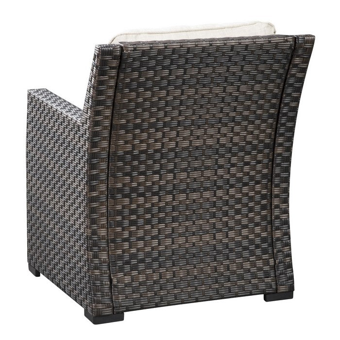 Resin Wicker Woven Lounge Chair with Track Arms, Brown and Beige