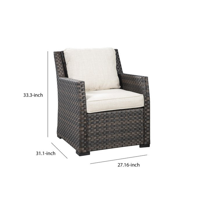 Resin Wicker Woven Lounge Chair with Track Arms, Brown and Beige