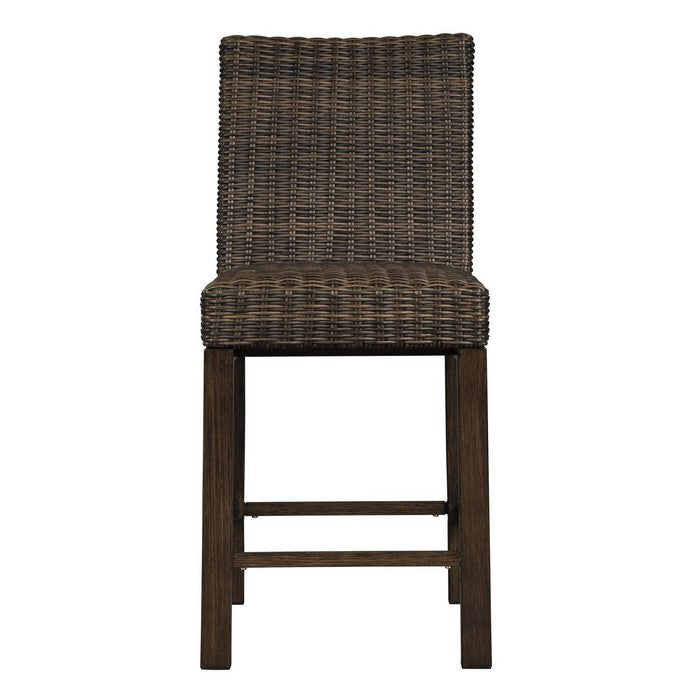 Handwoven Wicker Frame Aluminum Barstool with Foam Seat, Set of 2, Brown