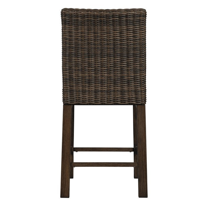 Handwoven Wicker Frame Aluminum Barstool with Foam Seat, Set of 2, Brown