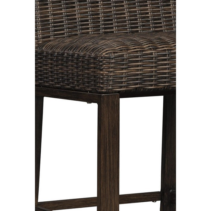 Handwoven Wicker Frame Aluminum Barstool with Foam Seat, Set of 2, Brown
