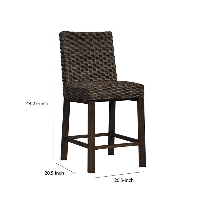 Handwoven Wicker Frame Aluminum Barstool with Foam Seat, Set of 2, Brown