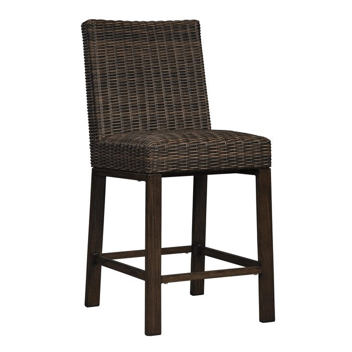 Handwoven Wicker Frame Aluminum Barstool with Foam Seat, Set of 2, Brown