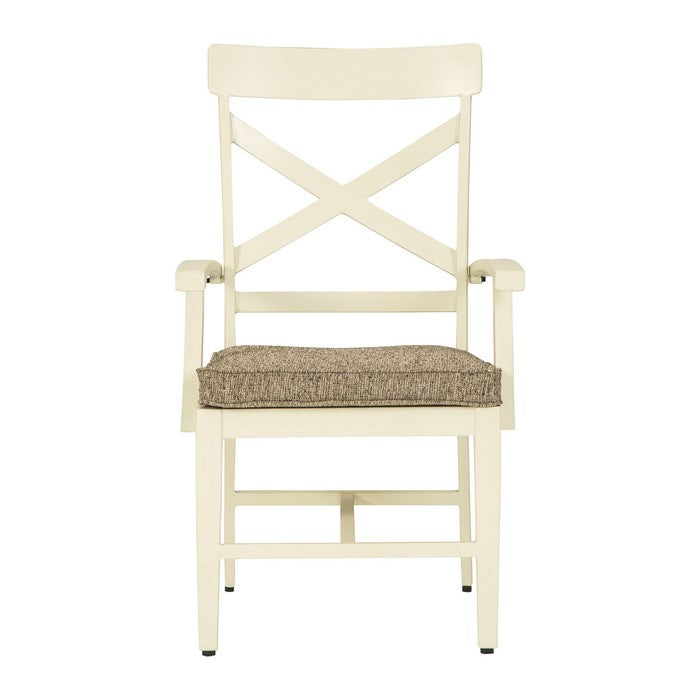 Padded Aluminum Frame Armchair with X Backrest, Set of 2, White and Brown