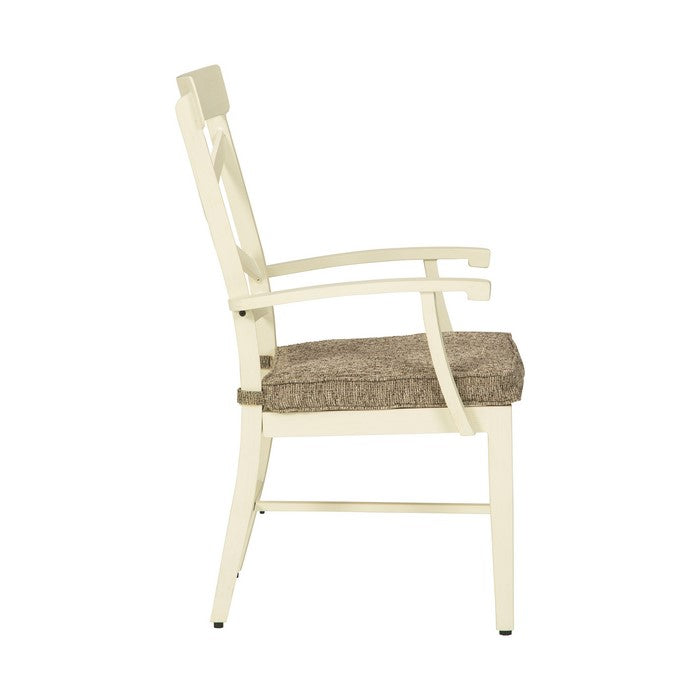 Padded Aluminum Frame Armchair with X Backrest, Set of 2, White and Brown
