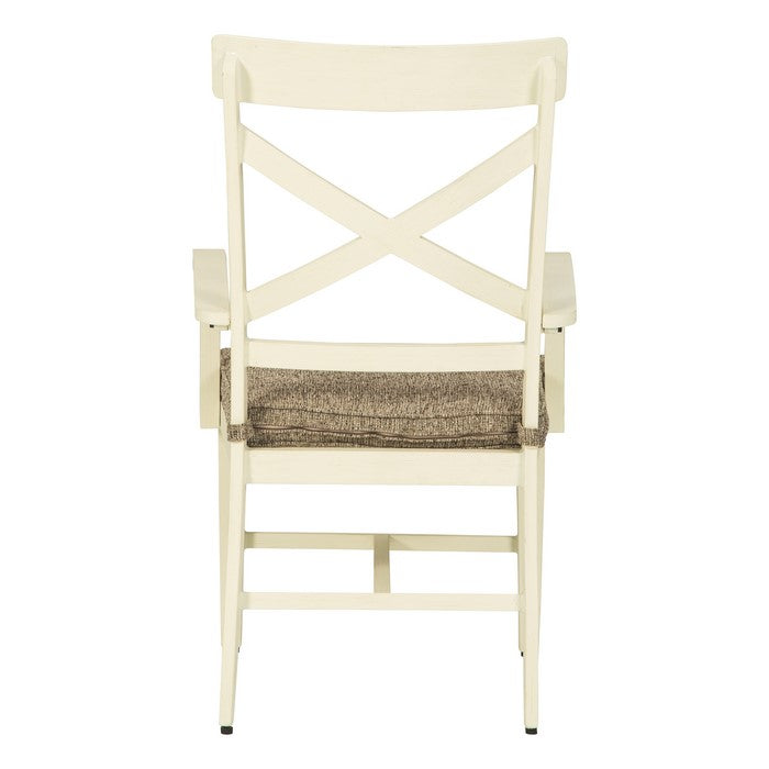 Padded Aluminum Frame Armchair with X Backrest, Set of 2, White and Brown