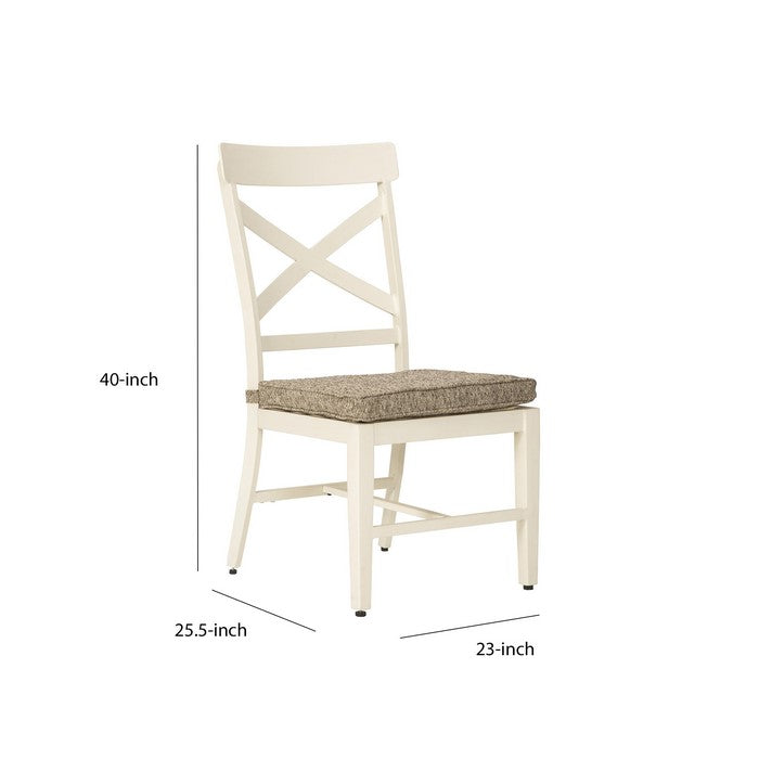 Padded Aluminum Frame Armchair with X Backrest, Set of 2, White and Brown