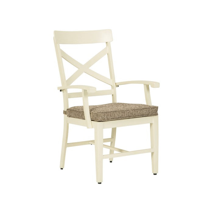 Padded Aluminum Frame Armchair with X Backrest, Set of 2, White and Brown