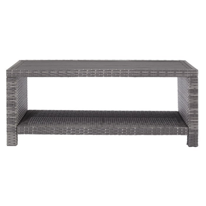 Wicker Woven Aluminum Frame Cocktail Table with Open Shelf, Gray