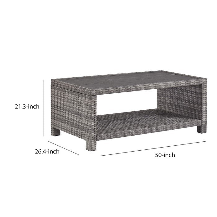 Wicker Woven Aluminum Frame Cocktail Table with Open Shelf, Gray