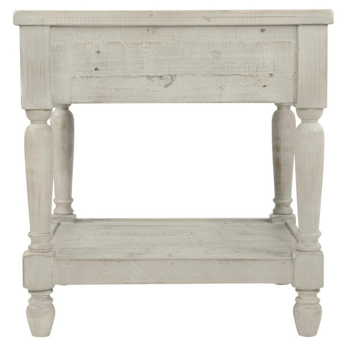 Plank Style End Table with 1 Drawer and Open Bottom Shelf, Washed White