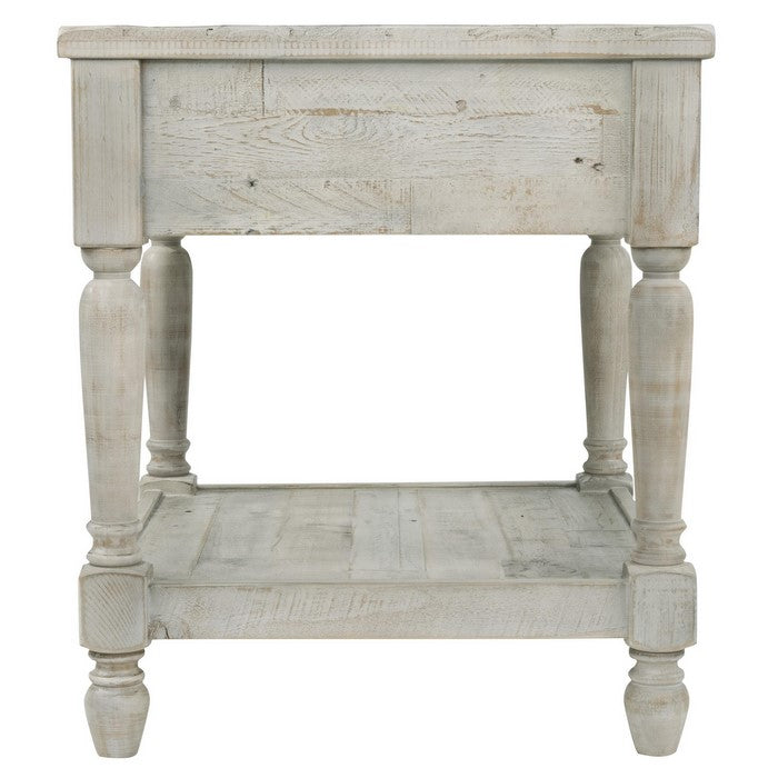 Plank Style End Table with 1 Drawer and Open Bottom Shelf, Washed White