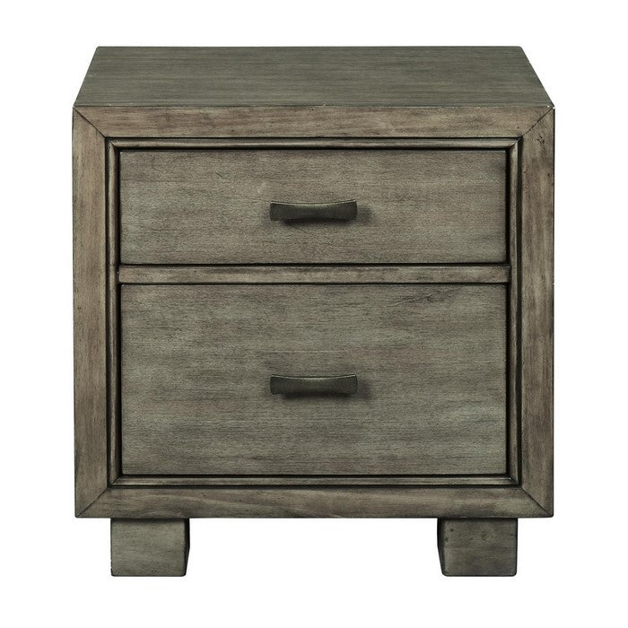 Modern Style Wooden Two Drawer Setup Nightstand with Block Legs, Gray