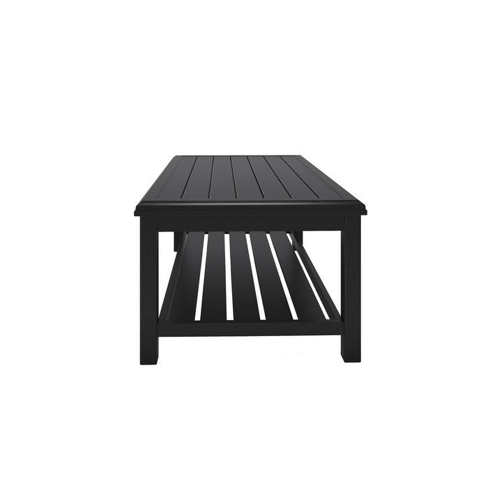 Plank Style Rectangular Metal Cocktail Table with Open Shelf, Black