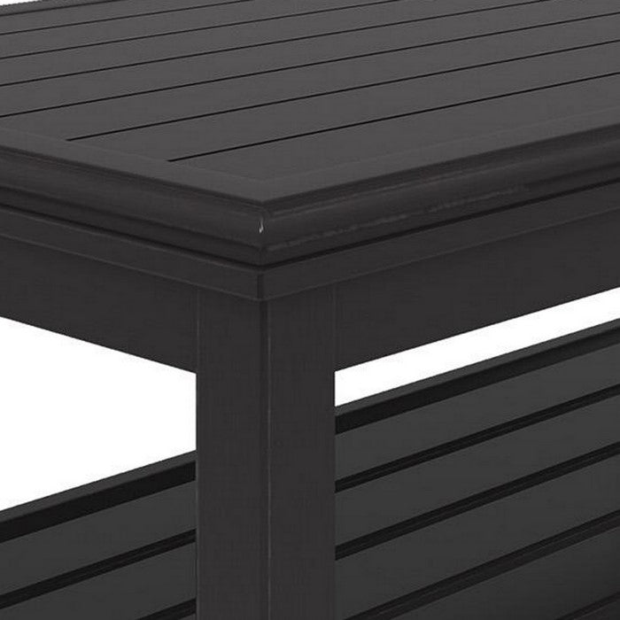 Plank Style Rectangular Metal Cocktail Table with Open Shelf, Black
