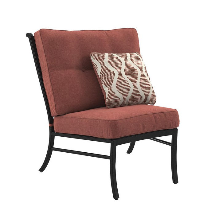 Aluminum Frame Armless Chair with Cushion Seating, Red and Black