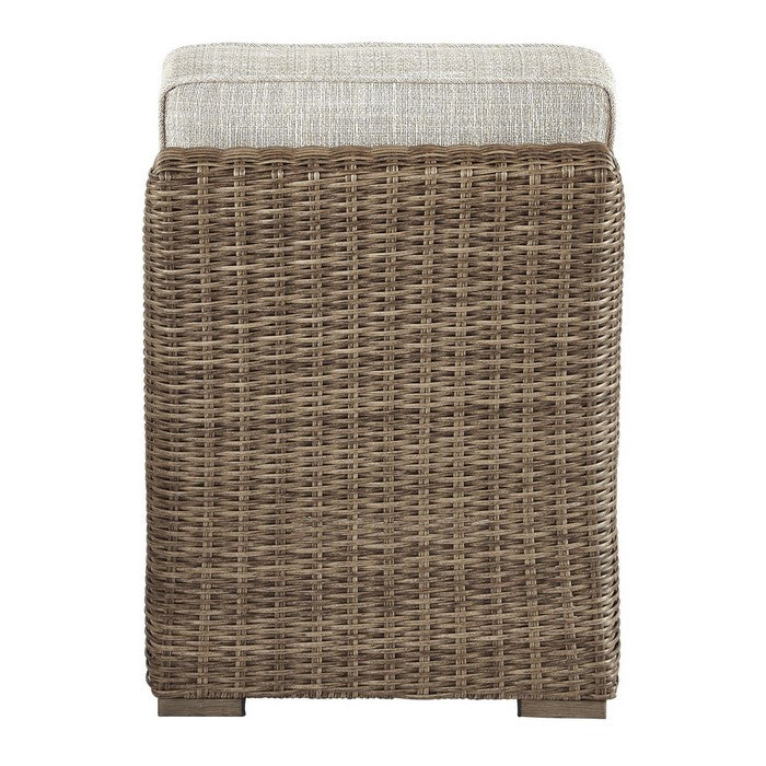 Handwoven Wicker Frame Fabric Upholstered Armless Chair, Beige and Brown
