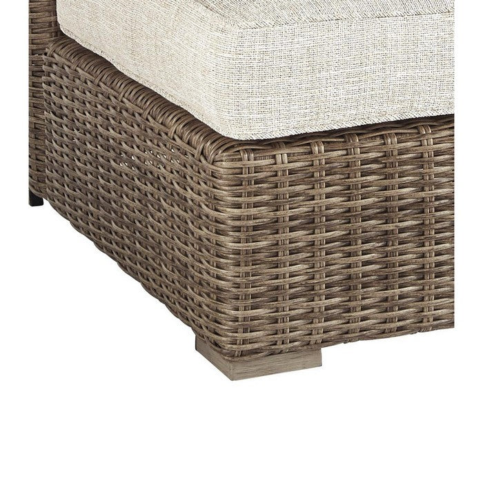 Handwoven Wicker Frame Fabric Upholstered Armless Chair, Beige and Brown