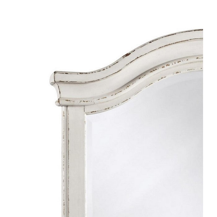 Traditional Style Wooden Framed Mirror with Textured Finish, White