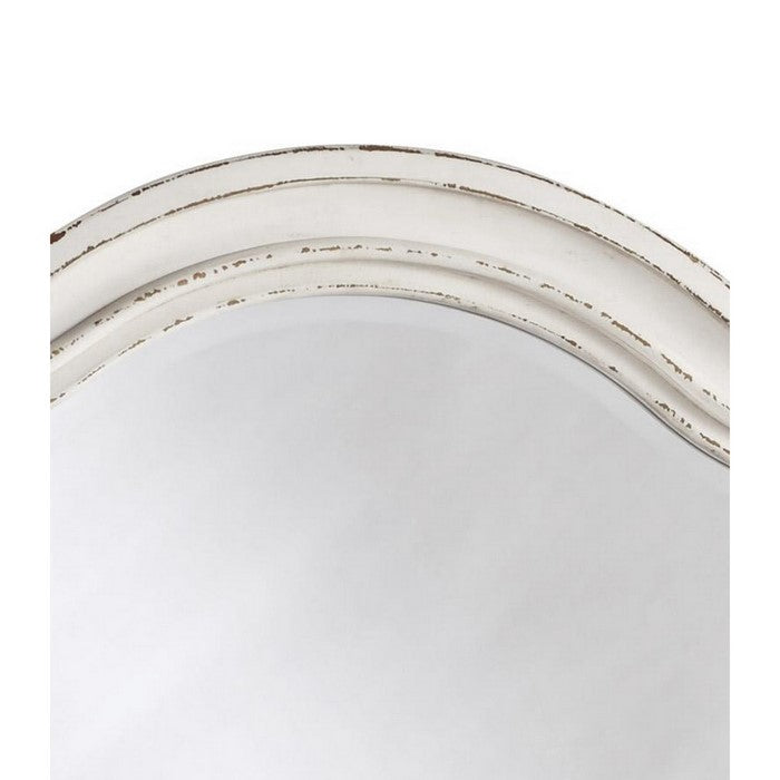 Traditional Style Wooden Framed Mirror with Textured Finish, White