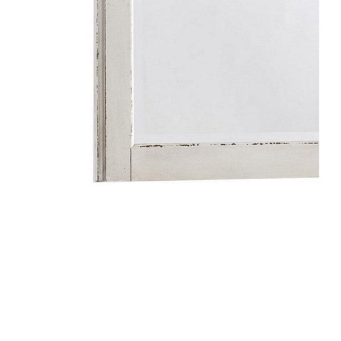 Traditional Style Wooden Framed Mirror with Textured Finish, White