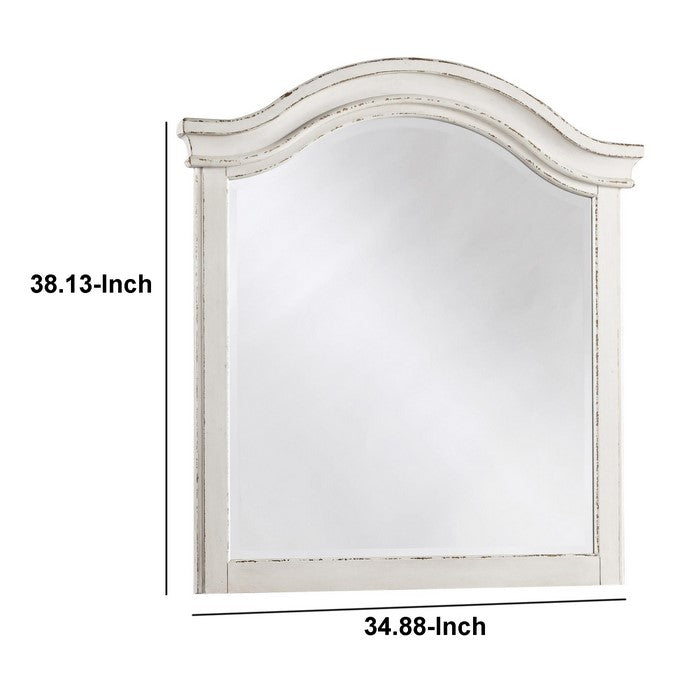 Traditional Style Wooden Framed Mirror with Textured Finish, White