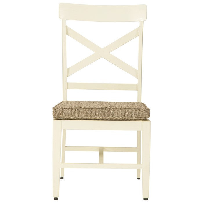 Padded Aluminum Frame Chair with X Backrest, Set of 2, White and Brown